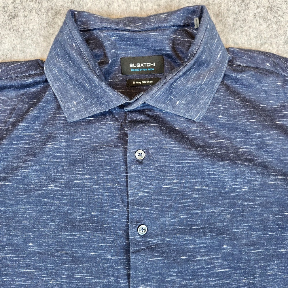 Bugatchi OoohCotton Tech Shirt Men M Blue 8 Way Stretch Short Sleeve Casual Top